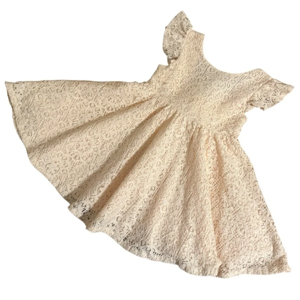 Girls Lace Easter Spring Dress Peach Size 100 3T-4T Flutter Sleeve Bow Back